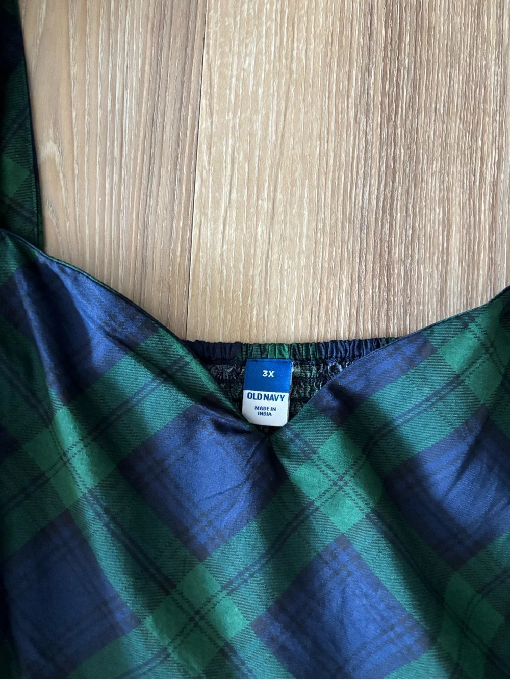 Old Navy Top Plaid Puff Sleeve Poplin Peplum Blue Green Womens 3X NWT Preppy